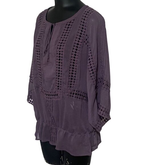 Daniel Rainn Purple Chiffon Tunic Top Lace Detail Size Large - Picture 3 of 6